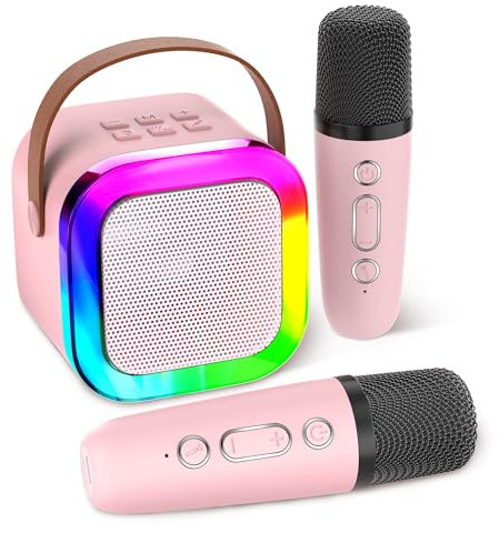 Koolcover Mini macchina per karaoke per bambini e adulti, altoparlante Bluetooth portatile con 2 microfoni wireless, giocattoli regalo di compleanno per ragazze dai 4, 5, 6, 7, 8, 9, 10 + feste in
