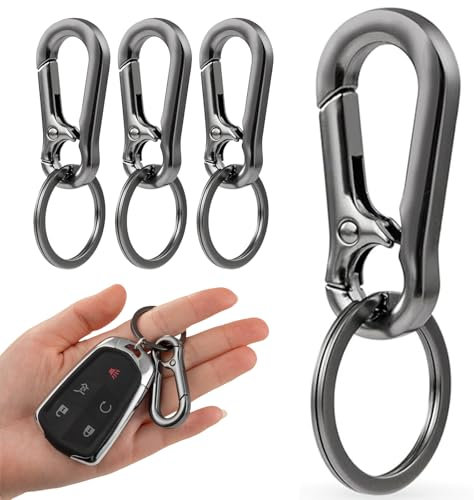 ASIRYVA 4 Pack Metal Keychain Key Rings,Keyring Clip,Zinc Alloy Carabiner Keyring, Carabiner Clips, Zinc Alloy Chain Clips Hook Holder Organizer for Men Women (Bright Gun Color)