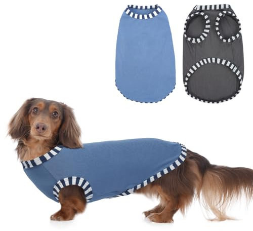 Katzinst 2er Pack Hundeshirt für Kleine Hunde, Sonnenschutz, Elastisches, Atmungsaktives und Weiches, Ärmellose Hundeshirts für Heißes Wetter Dackel,Gehen, Laufen(Grau, Blau M)