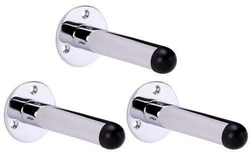 HANDLEZONE® 3 Pack 115mm Extra Long/Extended Projecting Skirting Or Wall Mounted Door Stops, Rubber Buffer Stopper - Polished Chrome