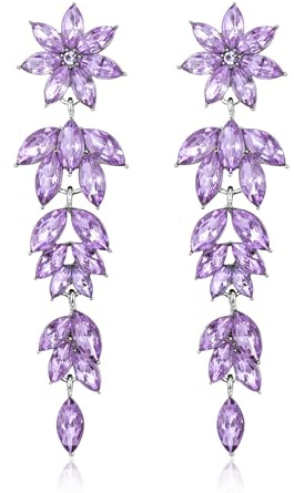EVER FAITH Pendientes de flor de diamantes de imitación para mujer, brillantes de cristal, hojas florales largas, pendientes de gota para verano, boho joyas para bodas, fiestas de graduación