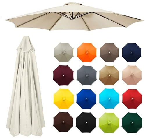 Toldo de Recambio para Sombrilla 2/2.3/2.5/2.7/3 m Con 6/8 Varillas, Tela de Repuesto para Jardín Villa Patio, Cubierta Lona (Beige, 2m/6-Ribs)