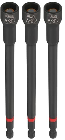 sourcing map 3pcs Nut Driver Drill Bit 10mm Metric Socket 1/4 Hex Shank 6 (150mm) Long Magnetic 6-Point Sockets Quick Change Phosphated CR-V Steel Bolt Setters for Power Drill Drivers, Black