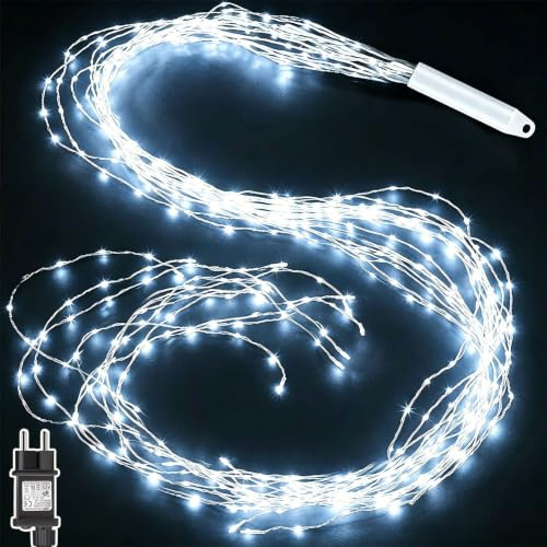 Dekofun Lichterschweif mit Strom, 2M 200 LED Lichterbündel, Kaltweiß | Wasserfall Lichterkette mit Timer & 8 Modi, Wasserdicht für Betthimmel, Zimmer, Wand, Garten, Fensterrahmen, Innen, Außendeko