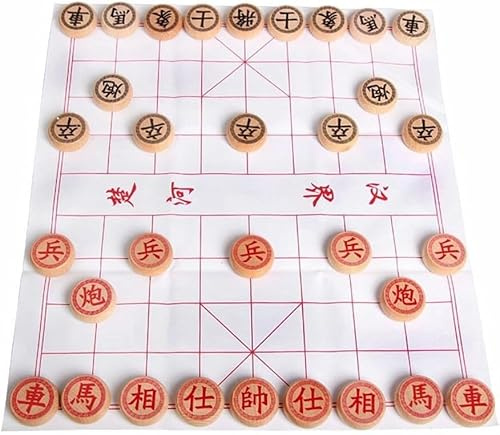 Xiangqi Jeu d'échecs chinois en bois de hêtre avec échiquier en cuir dans une boîte en papier rigide