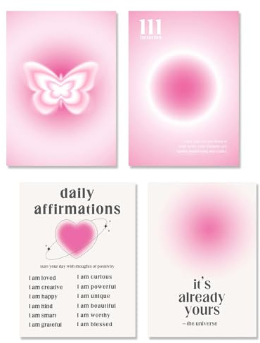 4er Aesthetic Leinwand Bilder Rosa, Pink Aura Poster Mädchen, Schlafzimmer Deko Aesthetic, Rosa Deko Zimmer, Schmetterling Bilder Affirmation, Bilder Teenager Mädchen Zimmer, Schlafzimmer Wohnzimme