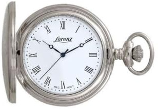 Lorenz Cervo 030223AA - Orologio da taschino a carica manuale in acciaio inossidabile - Quadrante con numeri romani - Inclusa nella confezione stand per appoggio e catena in acciaio
