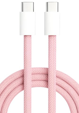USB C to USB C Cable 60W PD Fast Charger for Compatible with Samsung Galaxy S25 S24 S23 Ultra,Nylon Type C to Type C Cable Fast Charging Lead Wire for iPhone Air 17 16 15 Pro Pink (1m)