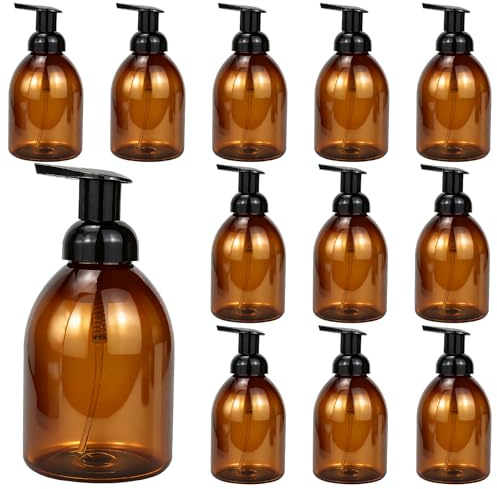 16Pcs 500ml Amber Foaming Soap Dispenser, Empty Refillable Pump Bottle | Plastic Shampoo Bottles with Pump, Amber Tint for UV-resistant, Easy to Carry, for Hand Wash, Face Cleanser, Bathroom Use