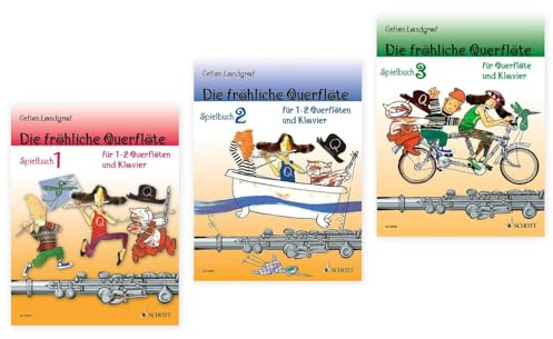 Startpaket: Die fröhliche Querflöte Spielbuch 1, Spielbuch 2 und Spielbuch 3 — von Gefion Landgraf — Schott Music — Soundman-Notenheft plus 2 Notenbleistifte