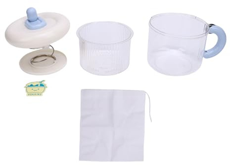 Colino per yogurt greco, filtro per yogurt secco di grande capacità separatore di siero di latte con sacchetto a rete fine e coperchio per yogurt fatto in casa ABS PC 304 acciaio (Blu)