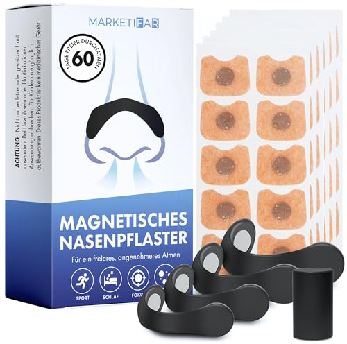 MARKETIFAR Nasenpflaster Magnet - 30 Stück für 60 Nächte | Magnetische Nasenpflaster gegen Schnarchen - Nose Strips Magnet für bessere Atmung, ruhigen Schlaf & mehr Konzentration