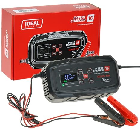 Ideal EXPERT Charger 16 – Intelligentes Batterieladegerät 12V/24V für Auto-, Motorrad- und Boots-Akkus mit Boost-Funktion, Erhaltungsladung und 7-Stufen-Ladeprozess