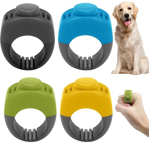 LCFVOFU 4er Set Klicker Hund, 19 mm & 21 mm Clicker Katze Hund, Hundetraining-Zubehör, Finger Clicker für Hund Katze, Pferd(Grün, Gelb, Blau, Grau)