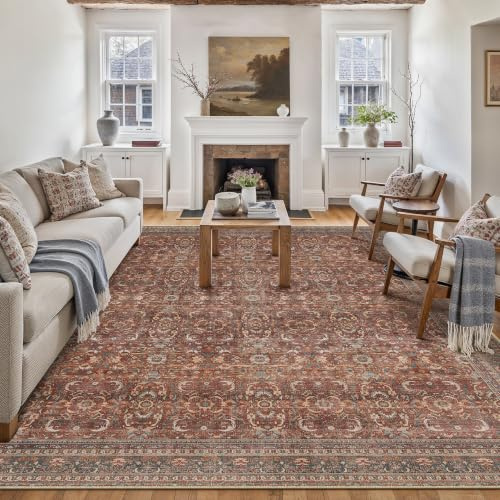 PureCozy Teppich Wohnzimmer 200x300cm Waschbarer Vintage Tepich | Wohnzimmerteppich,Kurzflor Rutschfest,Weich Groß XXL Carpet,Leicht,Schlafzimmer, Esszimmer,Büro
