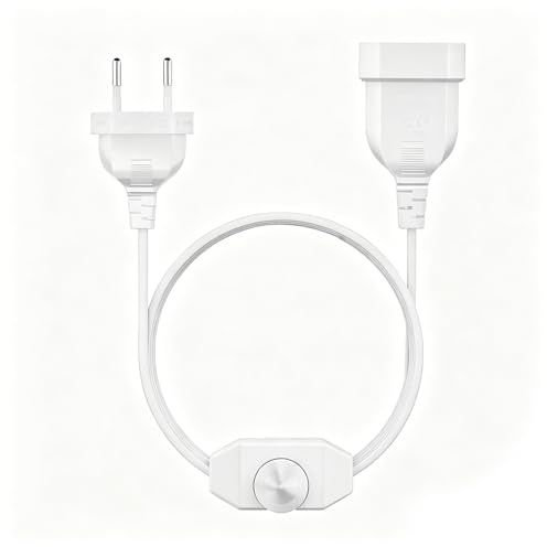 Powice LED Dimmer Mit Schalter, 1,5M Dimmer Cable, Euro Flachstecker für LED Lampen, 220-250V/100W Max, Dimmer Steckdose (Weiß)