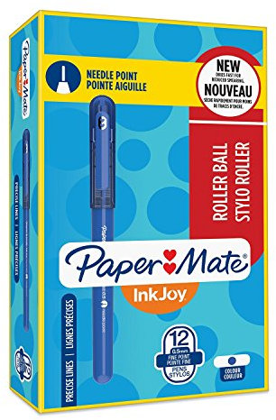 Paper Mate InkJoy Rollerball Needle Point, Blue, Box of 12