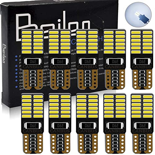 BeiLan T10 W5W Canbus Coche LED Bombillas 24-SMD 4014 Chipset blanco Exterior LED Bombillas Canbus Error Free para 194 168 501 2825 Luces de la placa interior del auto Paquete de 10
