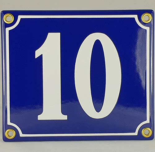 Hausnummer Emaille Schild Nr. 10 Blau-Weiß Handarbeit