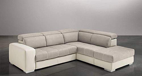 Dafne Italian Design Ecksofa 3-Sitzer mit Halbinsel rechts Kunstleder Milk Kunstleder Nubukleder Beige (cm 266 x 230 x 94 (H)