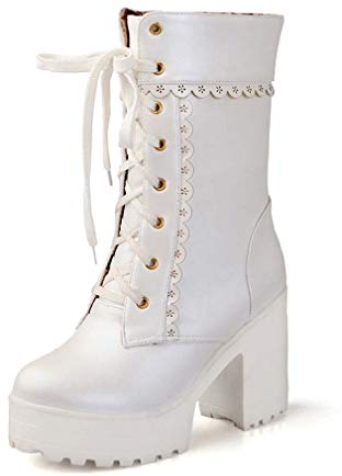 Elyffany Lolita Stivali con tacco alto Cosplay Pizzo Dolce Lady Scarpe Moda Brogue Scarpe, bianco, 40 EU