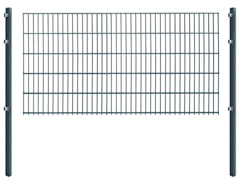 Doppelstabmattenzaun - Komplettset inkl. Pfosten und Montagematerial - Verschiedene Längen und Höhen – Grün oder Anthrazit (L 14 m | H 103 cm | Anthrazit)