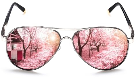 ROCKNIGHT Lunettes de soleil aviateur pour femme Protection UV polarisées Lunettes de soleil roses miroir UV400 Lunettes de soleil tendance pour femme Cadeaux pour femme Tear drop