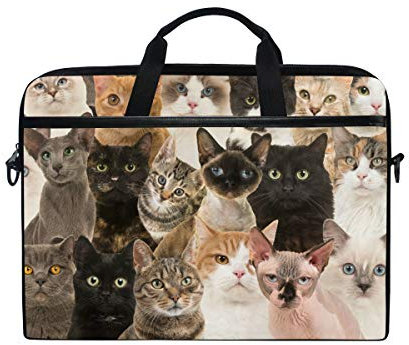 Moyyo Various Cats Animal Portrait Laptop Bag Laptop Case with 3 Compartment Shoulder Strap Handle Canvas Computer Bag Personalised for Women Men Kids Girls Boys 15 inch