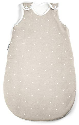 Ehrenkind® Babyschlafsack | Schlafsack Rund 2.5 TOG | Bio-Baumwolle | Ganzjahres Schlafsack Baby Gr. 74/80 Farbe Taupe mit weißen Sternen | Oeko-Tex | Schlafsack winter und Sommer Schlafsack Kinder