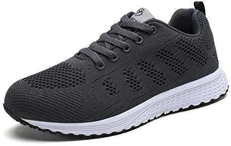Minbei Damen Turnschuhe Hallenschuhe Atmungsaktiv Outdoor Fitnessschuhe Laufschuhe Schnürsenkel Frauen Sportschuhe Flach, Voll Grau 39 EU