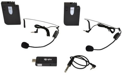 QTX | U-Mic Dual Wireless UHF Microphone Kit | 2 x head Band Mics