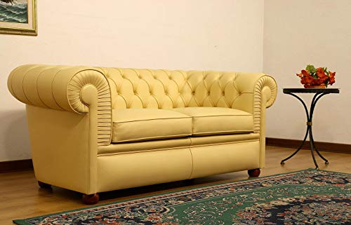 jvmoebel Design Chesterfield Sofa 2-Sitzer Gelb Couch Polster Leder Sofas Wohnzimmer Neu