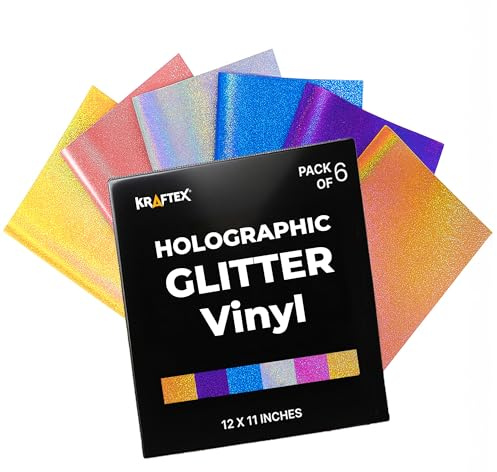 Permanent Glitter Vinyl for Cricut (6pk, 12 x 11 Inch) Sparkle Holographic Vinyl Adhesive Sheets for Oracle 651 with Metallic Rainbow Effect (Gold, Pink, Blue, Silver, Purple, Orange)
