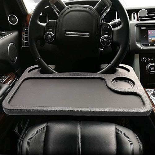 Multi-function Portable Car Steering Wheel Desk Table, Steering Wheel Double-sided Trays, Laptop Stand Table Holder Fits Most Vehicles Steering Wheels for Travels (Black)