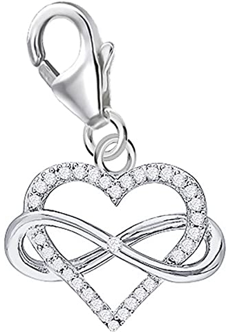 Goldene Hufeisen Herz Unendlichkeit Karabiner Charm Anhänger für Bettelarmband aus 925 Sterling-Silber mit Zirkonia