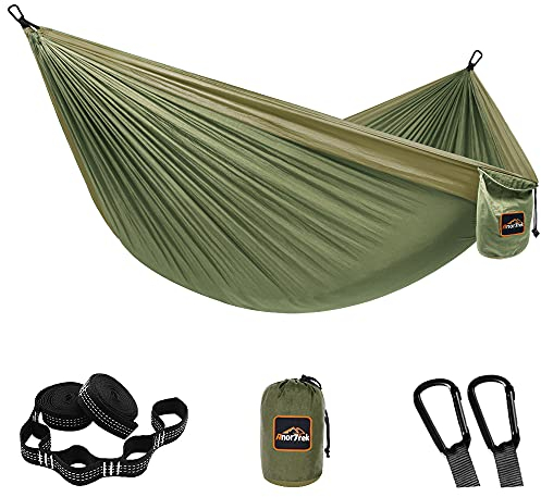 AnorTrek Camping Hängematte, superleichte tragbare Fallschirm Hängematte mit Zwei Baumgurten Einzel oder Doppel Nylon Reisebaum Hängematten Armeegrün&Khaki