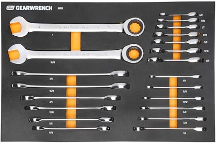 GEARWRENCH 72 Zähne SAE Standard- und Stummel-Ratschenschlüsselset mit EVA-Schaumstoffschale, 86526, 21 Teile