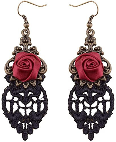 orecchini Halloween vintage gotico rosa rossa fiore pizzo pendenti orecchini a gancio Lascia che la tua bellezza sbocci con questi bellissimi orecchini Nettes Design
