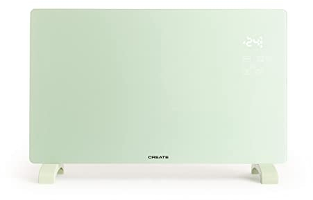 CREATE/WARM CRYSTAL 2000W / Convector Eléctrico de Cristal Verde Pastel con WiFi/Pantalla LED táctil, 2 potencias, Instalación en pared o suelo, Bajo consumo, Conectividad Wifi y App