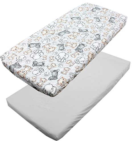 TupTam Baby Spannbettlaken Kinder Spannbetttuch für Babybett Kinderbett 2er Pack, Farbe: Safari/Grau, Größe: 70 x 140 cm