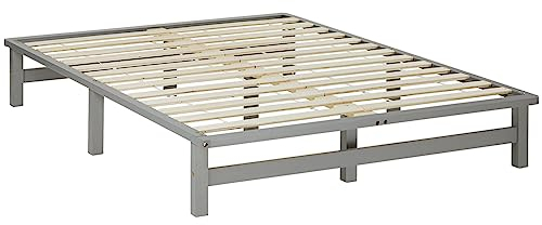 Homestyle4u Holzbett Palettenbett 140x200 cm Grau Palettenmöbel Bett Futonbett Bettgestell mit Lattenrost Kiefer Massivholz