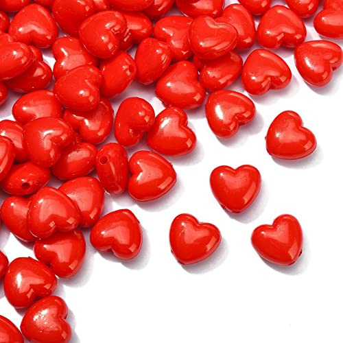 DanLingJewelry 100 Stück Rote Acrylperlen, Süße Herz-Pony-Perlen, Mini-Abstandshalter für DIY-Schmuckherstellung und Handwerk