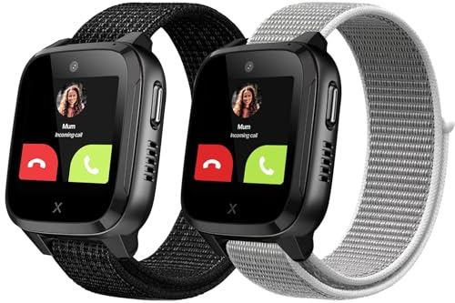 Snyeest 2-Stück Nylon Armbänder Nur Kompatibel mit XPLORA Kidzi Armband, Kids Smartwatch Klettverschluss Mädchen Jungen Verstellbare Ersatz Armbänder Kompatibel mit Xplora Kidzi,Schwarz+Muschel