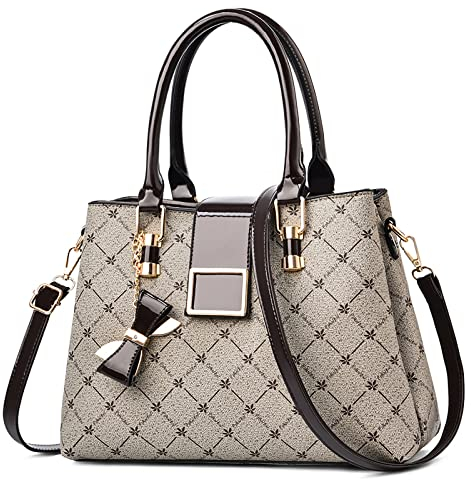 FORRICA Handtaschen Damen Bogen Anhänger Umhängetasche Mode Ahornblatt Henkeltasche Frauen Shopper Tasche PU Leder Schultertasche Braun A