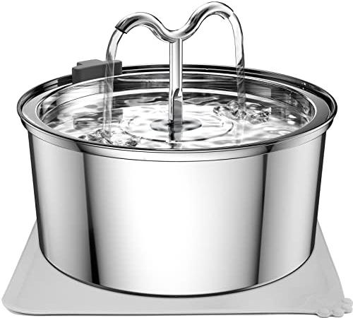 Cat Water Fountain: Stainless Steel 3.2L Automatic Fountain MIXC Pet Water Dispenser Cats Drinking Water Bowl for Dog Fountain with 3 Filters, 1 Silicone Mat
