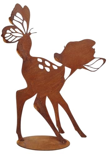 Generisch Deko Figur Edelrost Rost Metall REH Rehkitz Bambi Schmetterling Gartendeko Statu