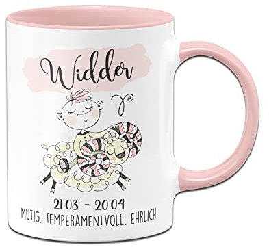 Tassenbrennerei Tasse mit Sternzeichen Widder - Kaffeetasse Rosa als Geschenk zum Geburtstag, Horoskop, Astronomie (Widder)