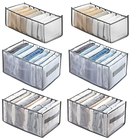 Joycabin 6 Pack Wardrobe Storage Organiser,Mesh Clothes Storage Box,9 Grids Foldable Wardrobe Clothes Organiser Clothes Drawer Dividers for Jeans,Trousers,T-Shirt,Storage Boxes,Clothes Storage Box