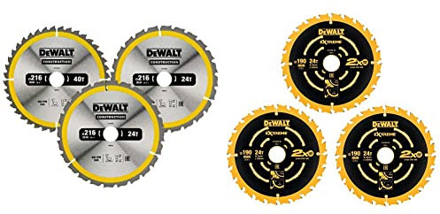 DeWalt DEWDT1962QZ Construction Circular Saw Blade, Yellow, 216 x 30 mm 2 x 24T/1 x 40T & Circular saw blades 3-piece pack 190 x 30, DT10399-QZ