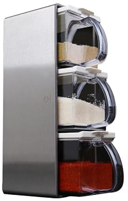 Salzbehälter mit Deckel und Löffel, klares Gewürzregal, Gewürztöpfe, 3-teilige Gewürzbox für Zuhause, Küche, Café, Aufbewahrung von Salz, Zucker, Pfeffer, Gewürz (3 Stück)